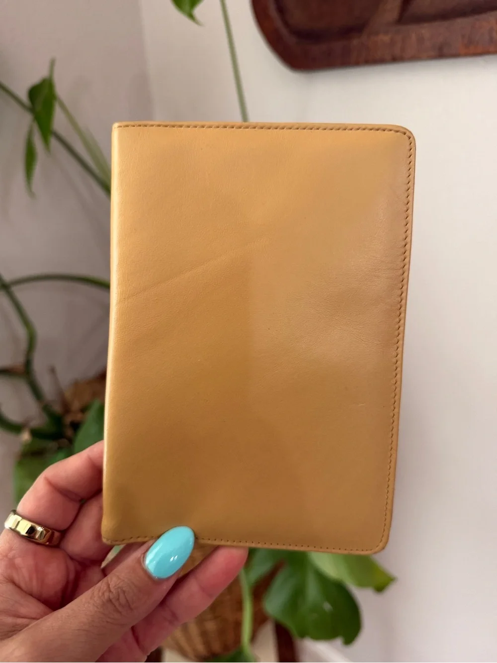 Vintage Leather Passport Holder Travel Wallet Tan Brown Sailboat Logo